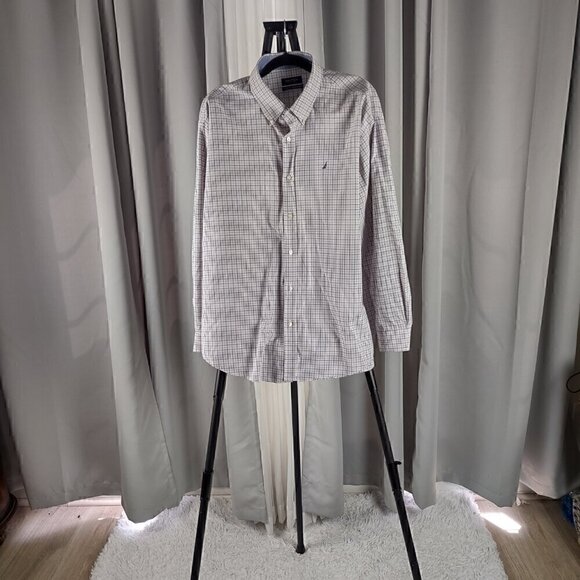 Nautica Classic Fit 100% Cotton Checkered Button Down Long Sleeve Shirt Size 18 - Picture 1 of 13